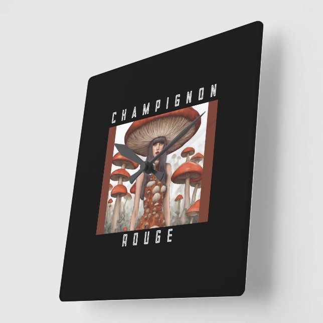 Horloge Carrée Champignon Rouge (Angle)