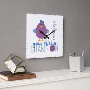 Horloge Carrée Champion de poule pourpre et bleu