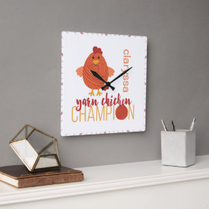 Horloge Carrée Champion du poulet rouge et orange
