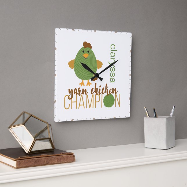 Horloge Carrée Champion du poulet vert et Brown (Bureau)