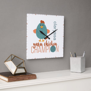 Horloge Carrée Champion turquoise et rouille de poulet