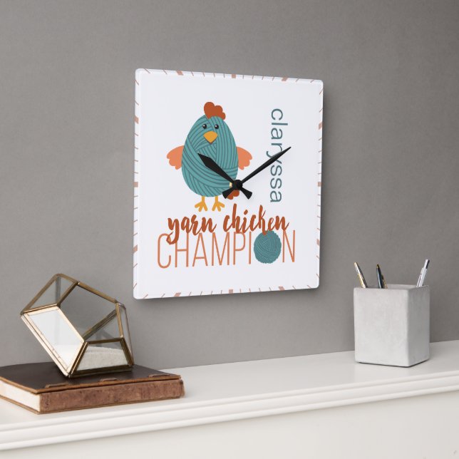 Horloge Carrée Champion turquoise et rouille de poulet (Bureau)