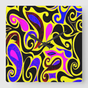 Horloge Carrée Changer la couleur Wacky Retro Swirl