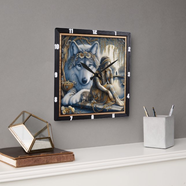 Horloge Carrée Chanson autochtone : Vent à travers l'Antiquité (Bureau)