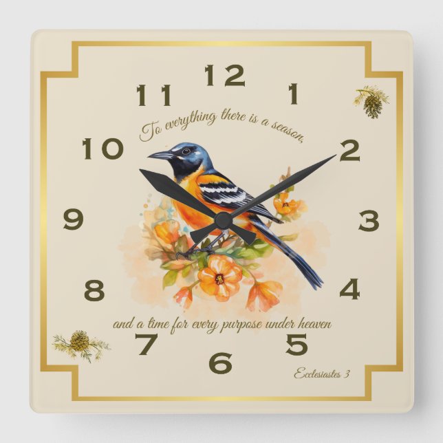 Horloge Carrée Chanson Oiseau Oriole Ecclesiastes 3 (Recto)