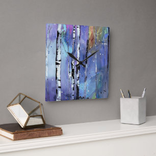 Horloge Carrée Chant d'hiver dans les Bois de Birch