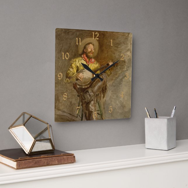 Horloge Carrée Chanter Espagnol Cowboy à Banjo jouer à la chanson (Bureau)