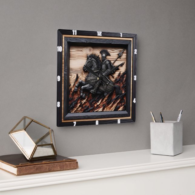 Horloge Carrée Charge médiévale : Wood Art Custom Time (Bureau)