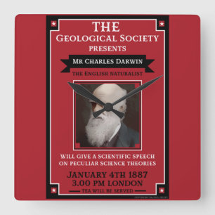 Horloge Carrée Charles Darwin Repro Retro Vintage