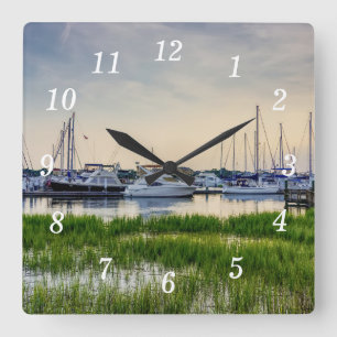 Horloge Carrée Charleston Harbour Boats Sunset