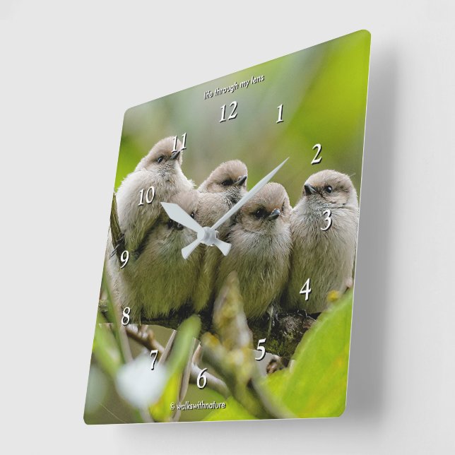 Horloge Carrée Charme de coeur Cute Bushtits Songbirds Photo de f (Angle)