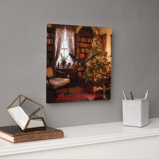 Horloge Carrée Charme de Noël (Bureau)