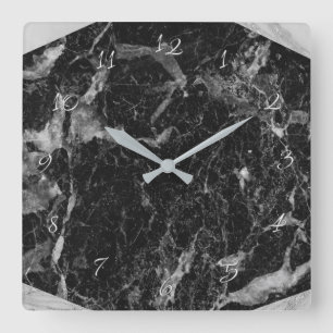 Horloge Carrée Charme moderne de marbre blanc et argenté noir