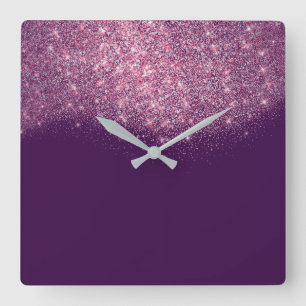Horloge Carrée Charme violet pourpre de rose de rose de confettis