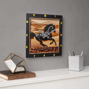 Horloge Carrée Charred Bois Personnalisé Arabian Luxe