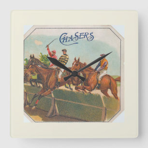 Horloge Carrée Chasers Vintage Horse Racing