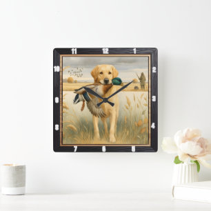 Horloge Carrée Chasse au canard du Labrador