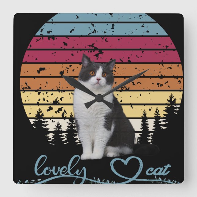 Horloge Carrée Chat (Recto)