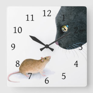 Horloge Carrée Chat 604 souris de chat noir