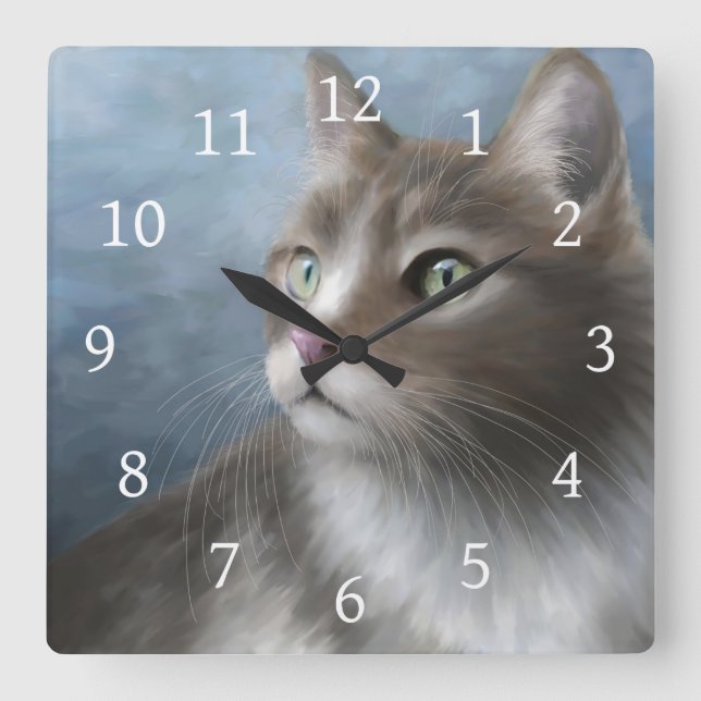 Horloge Carrée Chat 682 (Recto)