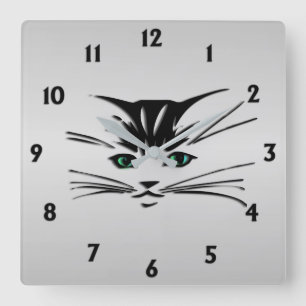 Horloge Carrée Chat à oeil vert