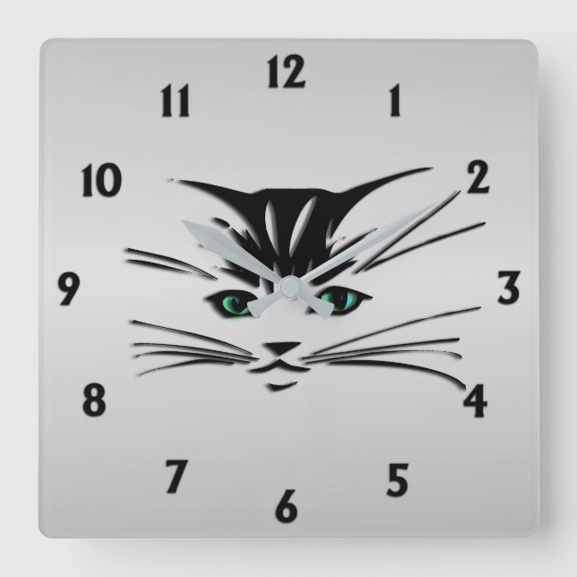 Horloge Carrée Chat à oeil vert (Recto)
