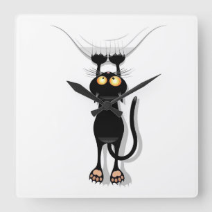 Horloge Carrée Chat accrochant