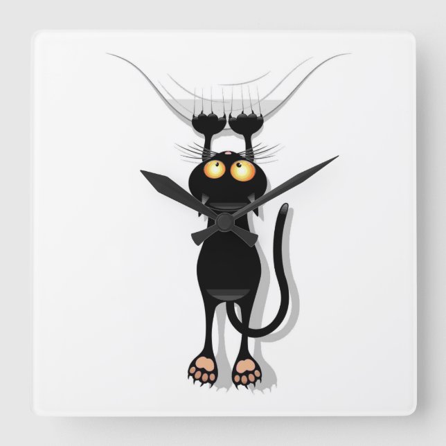 Horloge Carrée Chat accrochant (Recto)