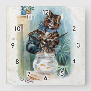 Horloge Carrée Chat avec bouilloire, Louis Wain