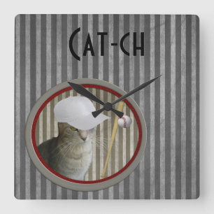 Horloge Carrée Chat-ch de baseball à la mode