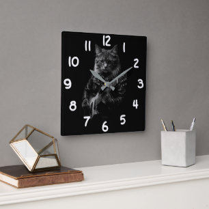 Horloge Carrée Chat cool Jouer Guitare électrique