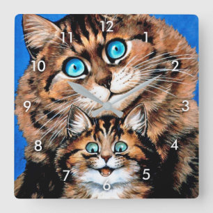 Horloge Carrée Chat drôle et chaton, Louis Wain