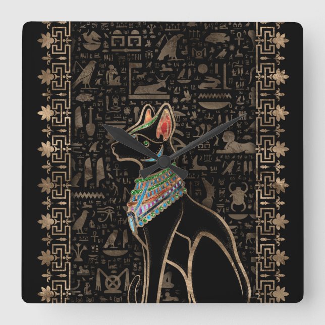 Horloge Carrée Chat égyptien - Bastet (Recto)
