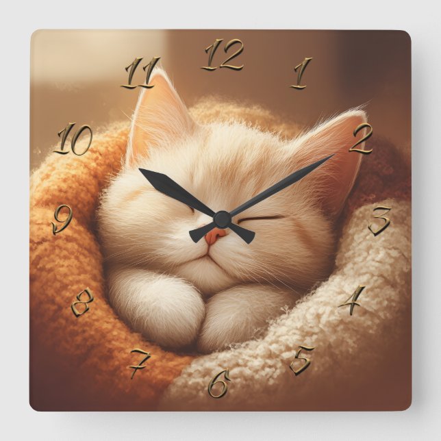 Horloge Carrée Chat endormi (Recto)