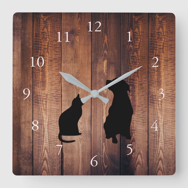 Horloge Carrée Chat et chien silhouettes animaux animaux de compa (Recto)