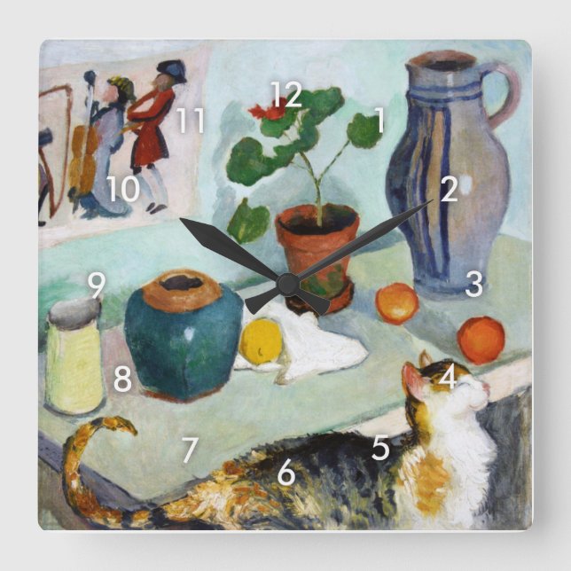 Horloge Carrée Chat et vie morte, August Macke (Recto)