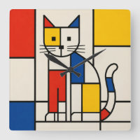 Chat géométrique de style Mondrian Art abstrait Po