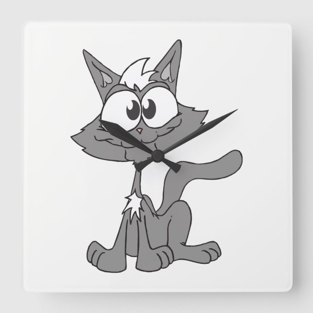 Horloge Carrée Chat gris (Recto)