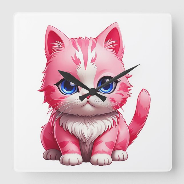Horloge Carrée Chat Kitty Rose Cute (Recto)