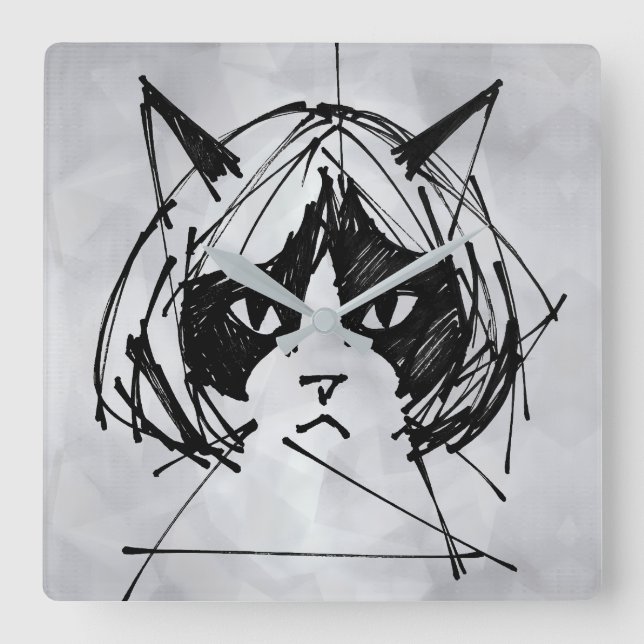 Horloge Carrée Chat mignon avec une perruque (Style 3 + fond) Bea (Recto)