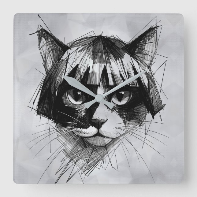 Horloge Carrée Chat mignon avec une perruque (style 4 + fond) Bea (Recto)