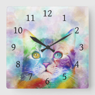 Horloge Carrée chat multicolore cat 663