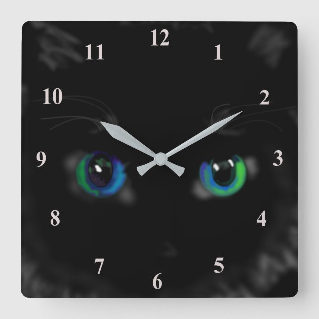 Horloge Carrée Chat noir (Recto)