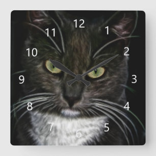 Horloge Carrée Chat noir
