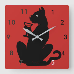 Horloge Carrée CHAT NOIR COCKTAIL HEURE par Slipperywindow