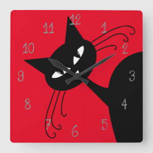 Horloge Carrée Chat noir drôle original félin
