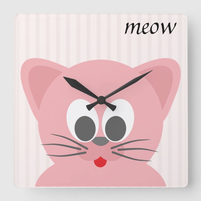 Horloge Carrée Chat rose tendance (Recto)