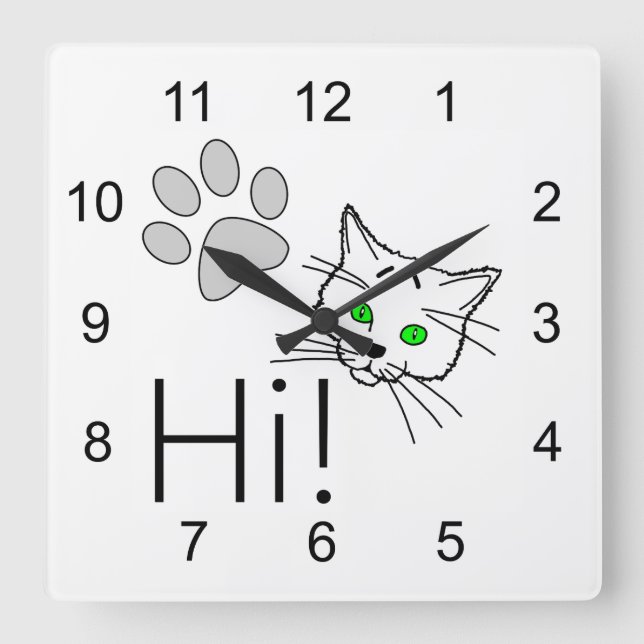 Horloge Carrée Chat - Salut ! (Recto)