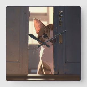 Horloge Carrée Chat sournois 