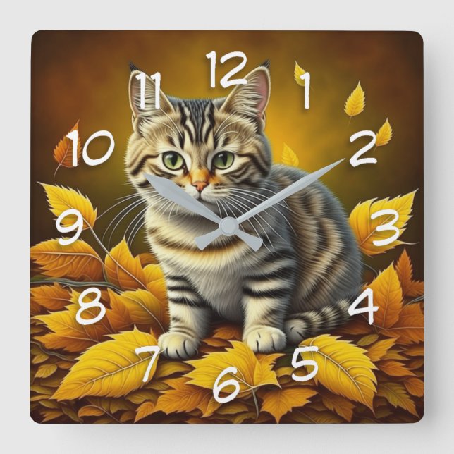 Horloge Carrée Chat tigré gris AI   (Recto)
